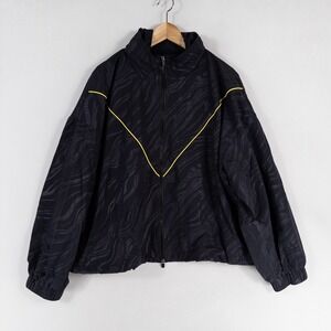 Fabletics Jacket Womens Sz 1X Black Neon Yellow Piping Zip Up Mesh Lined Hooded